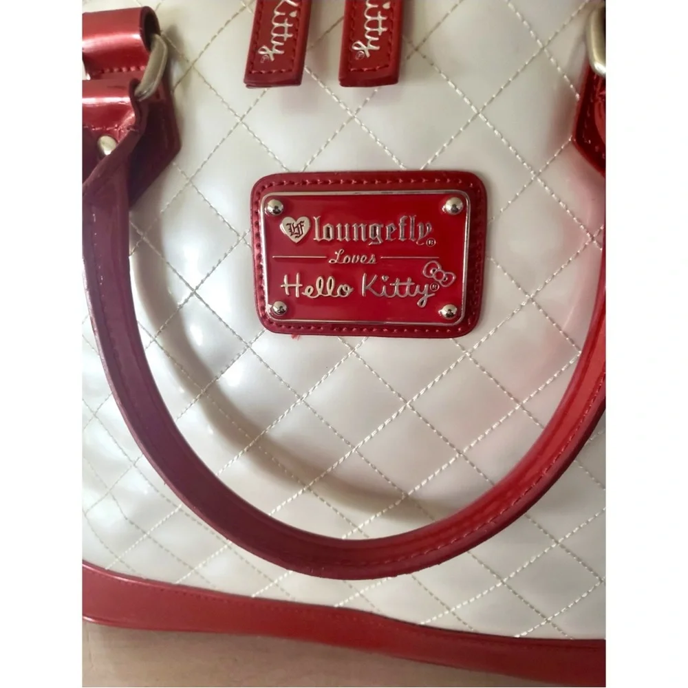 Loungefly Hello Kitty quilted faux patent leather face & bow large domed satchel
